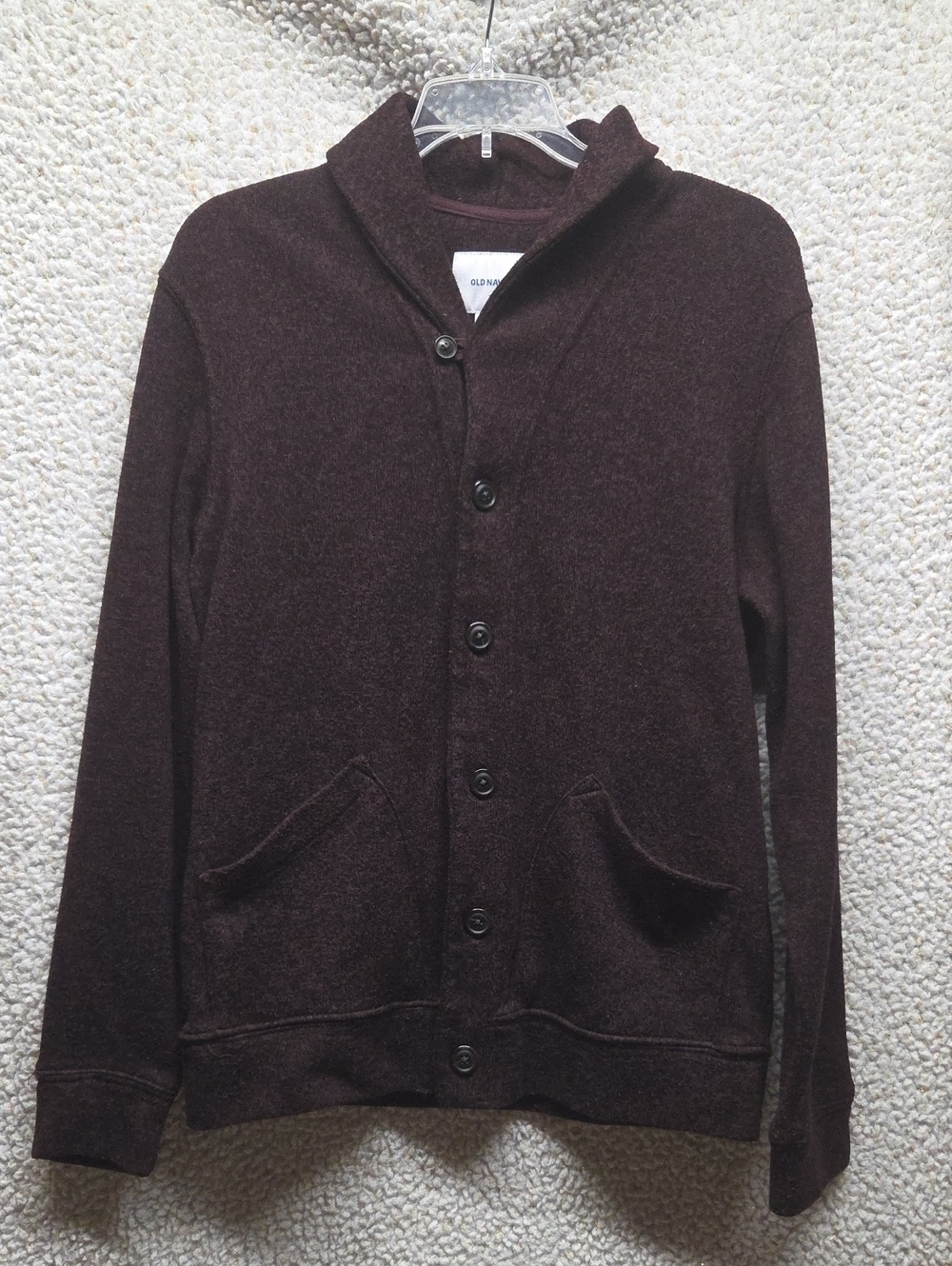 Old Navy Men's Burgundy/Black Shawl Collar Button-Up Cardigan